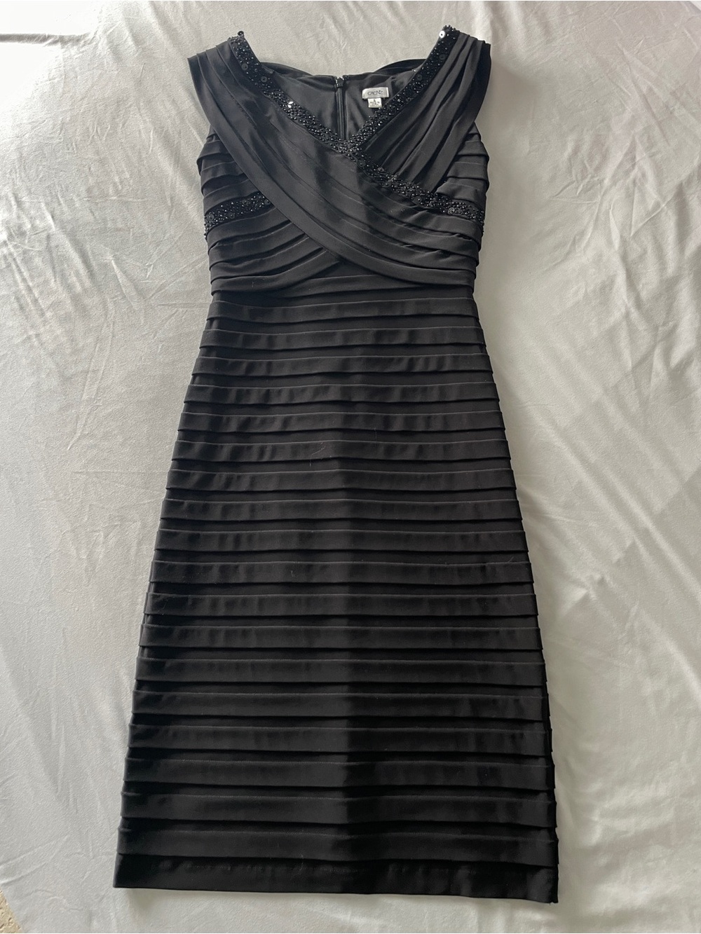 Caché Black Cocktail Dress with Sequined Beaded Trim Size 2 Y2K Sleeveless Vneck